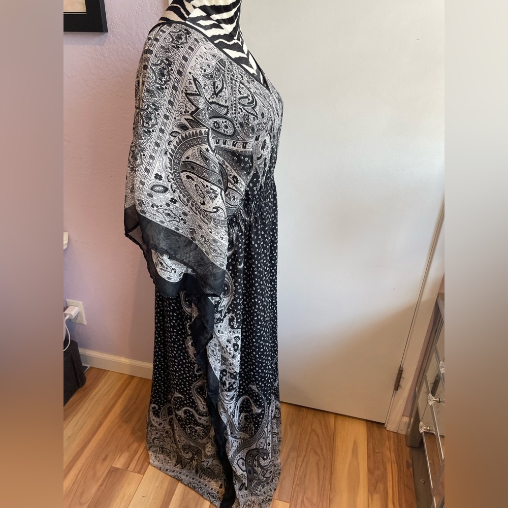 Speed Control New York Women’s Kimono Chiffon Dress Black and White Paisley - Picture 4 of 8